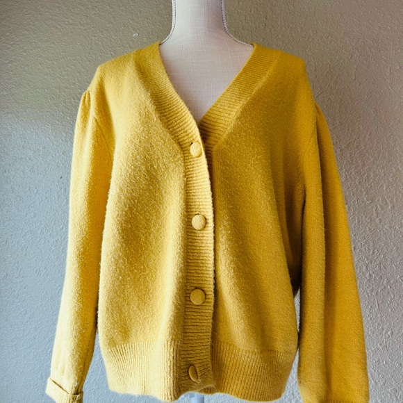 Pepaloves Mustard Yellow Button Cardigan Sweater Size L Cozy - Picture 2 of 9